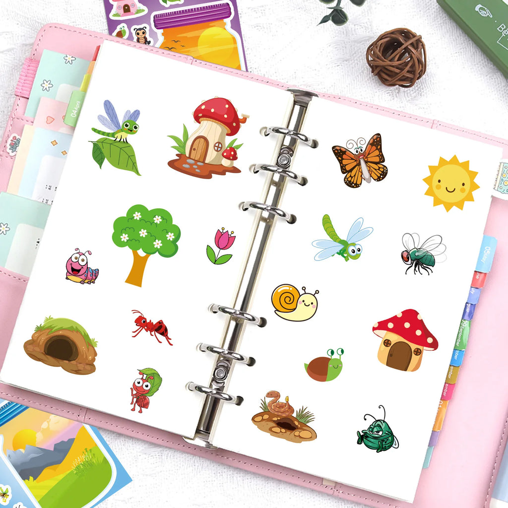 8/16/24Pcs Cartoon Outdoor Bottled World Puzzle Stickers, DIY Fun Decals for Stationery Notebook Diary Fridge Storage Box