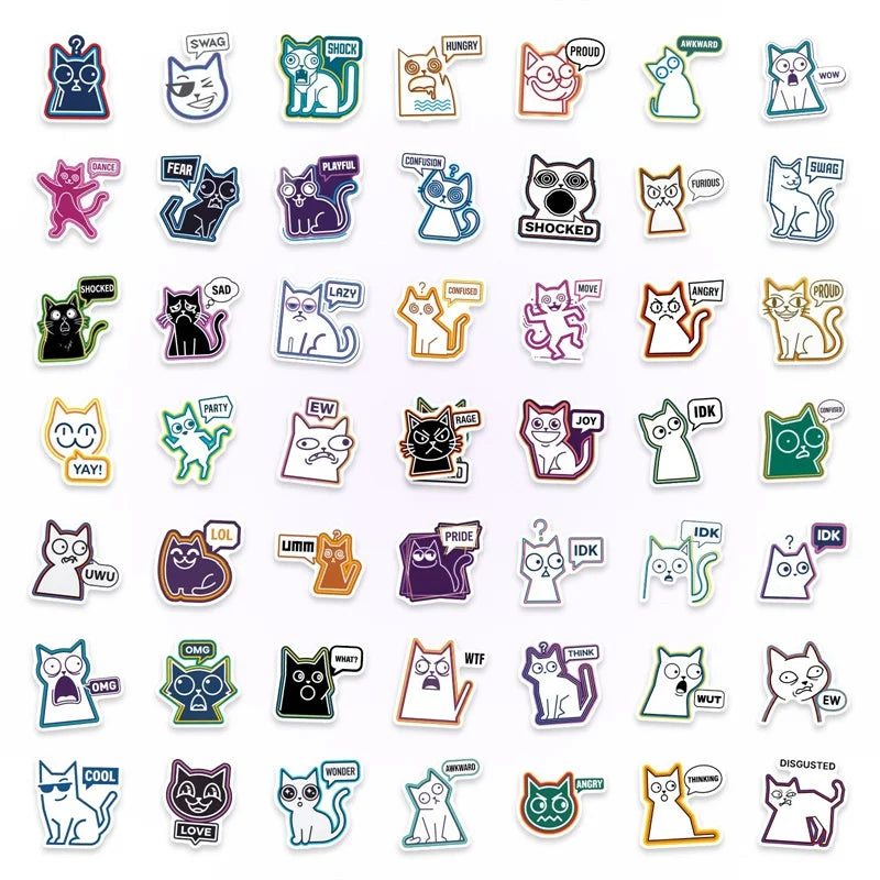 10/30/56PCS Abstract Lines Cat PVC Sticky Sticker Stationery DIY Children's Laptop Luggage Skateboard Decoration Scrapbooking