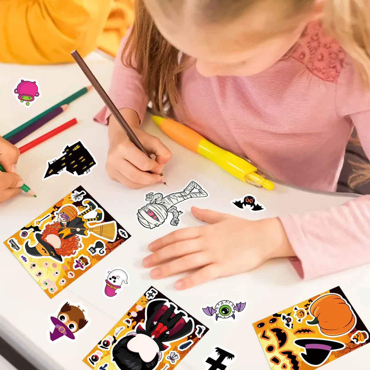 16PCS Halloween Make a Face Stickers Children Puzzle Halloween Party Gift Boxes Gift Stationary Stickers