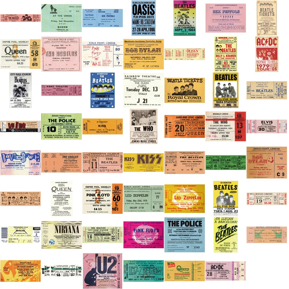 50PCS Vintage Tickets Stickers Aesthetic Funny Miniature World Coffee Small House Streetwear Scene Account Wall Casual Stickers