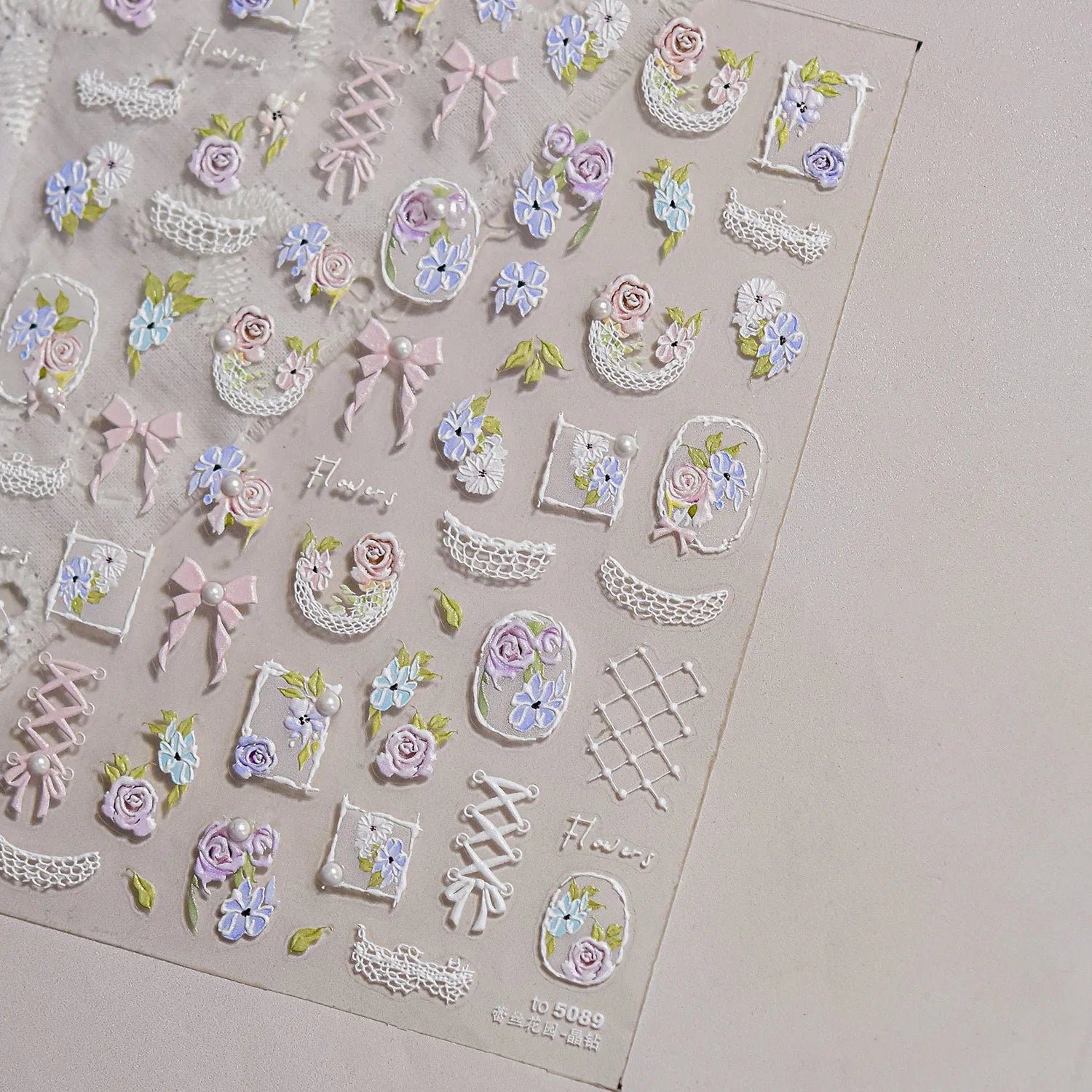 Colorful Daisy Frame Nail Decoration Stickers 5D Crystal Diamond Nail Art Stickers DIY Self Adhesive Bow Flowers Manicure Decals