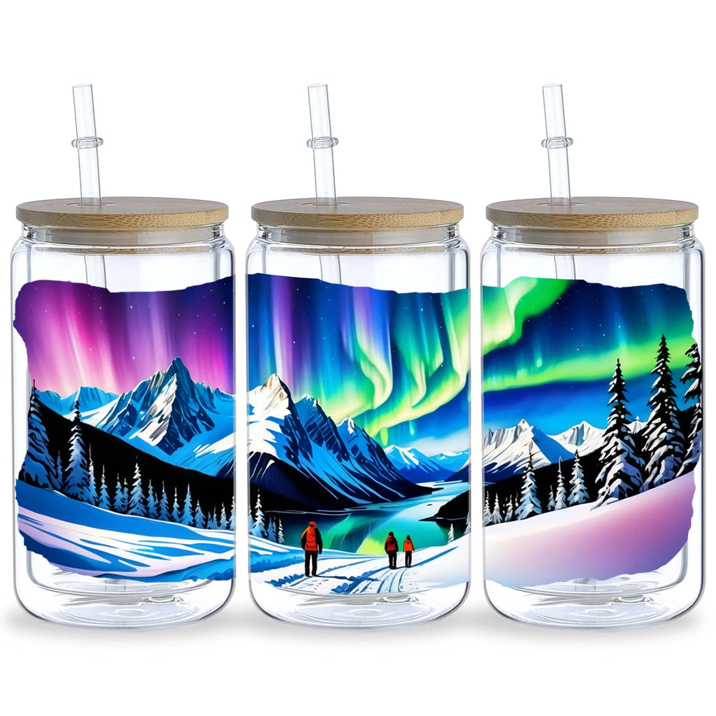 5 sheets of Aurora UV DTF cup packaging suitable for 16oz glass cups, waterproof UV DTF stickers suitable for 16oz glass cups