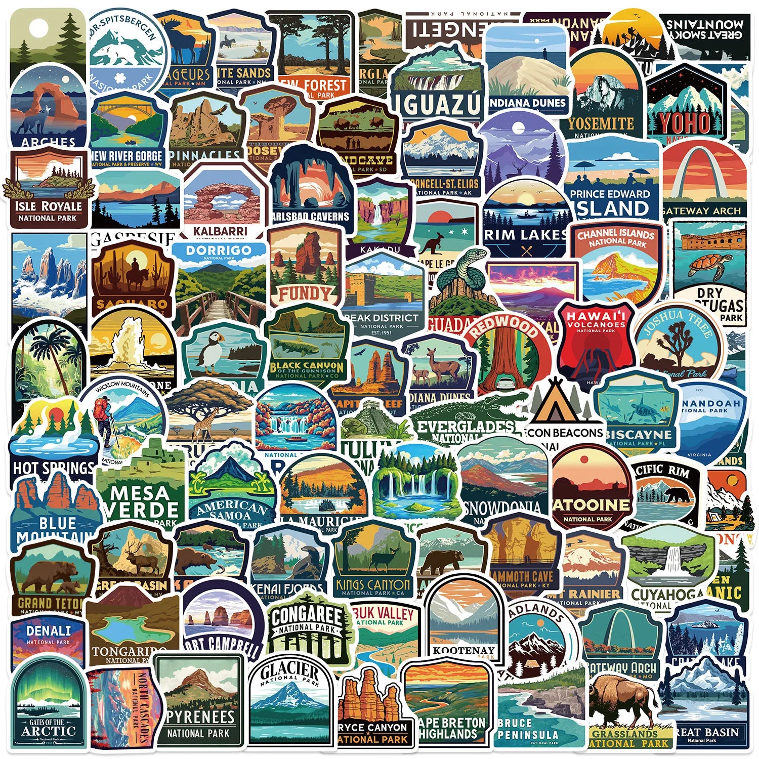 100PCS Cartoon World Landmark & National Park Graffiti Waterproof Stickers DIYFor Decorative Guitar Notebook Luggage Stationery