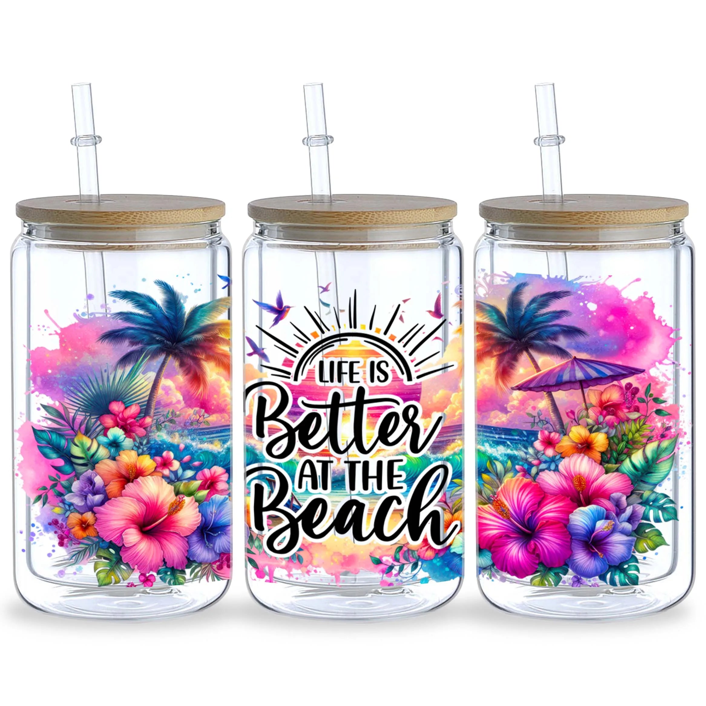 5 Sheets Sunset UV DTF Cup Stickers, DTF Transfer Stickers, Waterproof Beach Wipe-Off Transfer Paper for 16oz Glass, Mugs, Craft