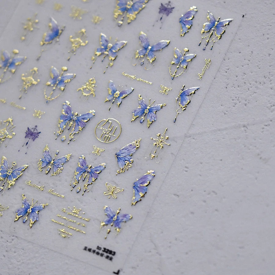 1pcs 5D Japanese Kawaii Butterfly Nail Stickers Luxury Glitter Shell Aurora Nail Art Decorations Decals DIY Manicure Slider Foil