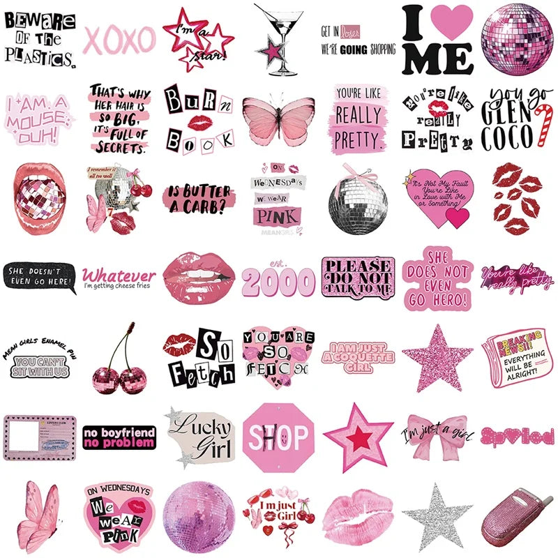 10/30/50PCS Cute Pink Girl Lip PVC Sticky Sticker Aesthetic Stationery DIY Children's Decoration Scrapbooking School Supplies