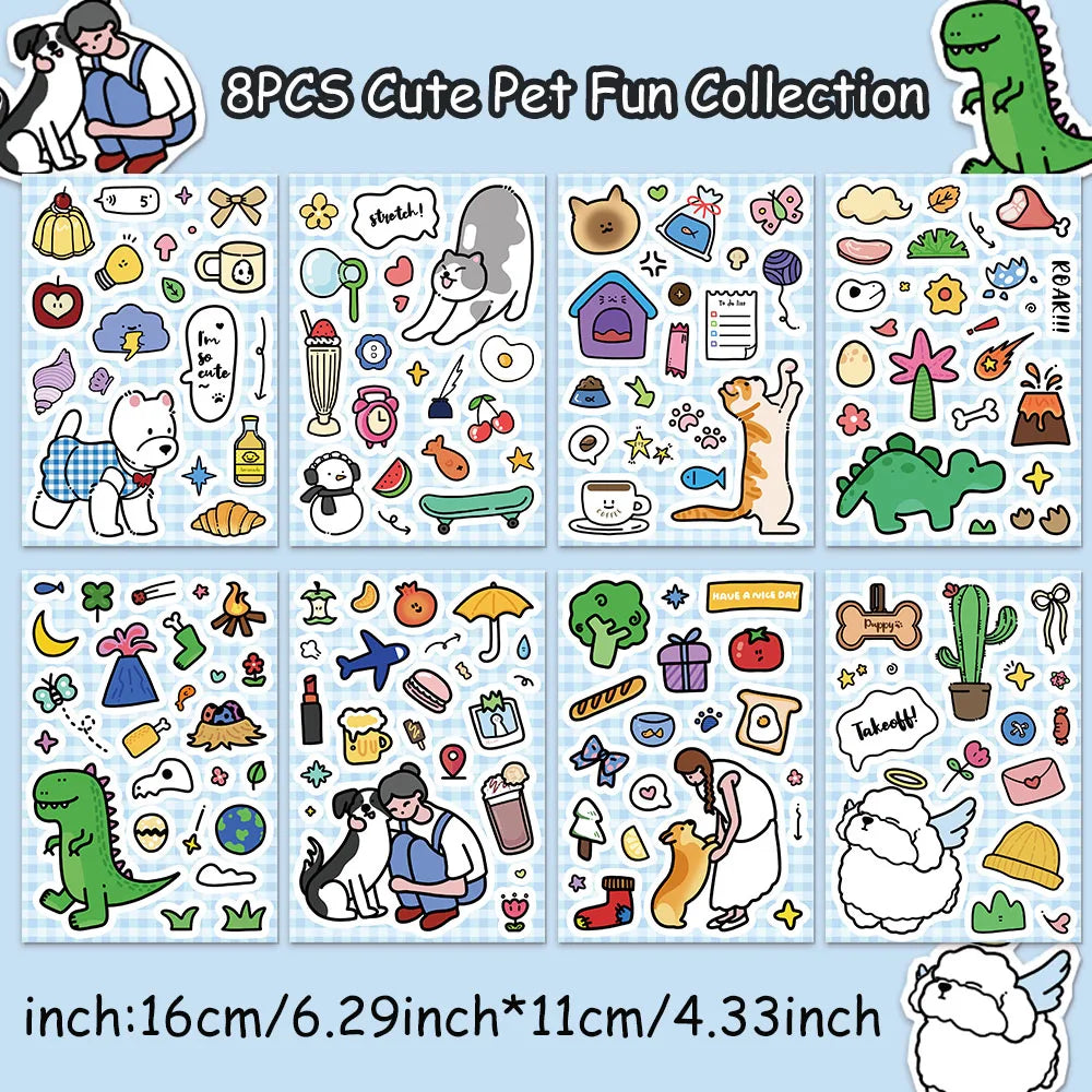 8PCS Cute Pet Fun Market Cartoon Fun Animal Stickers DIY Phone Case Laptop Water Cup Motorcycle Toy Stickers