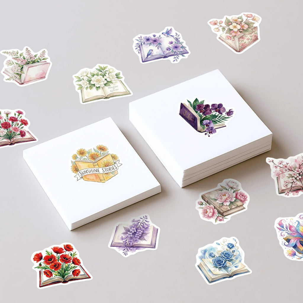 56-Pack Books & Flowers Waterproof Graffiti Stickers for Luggage Skateboards Journals And More