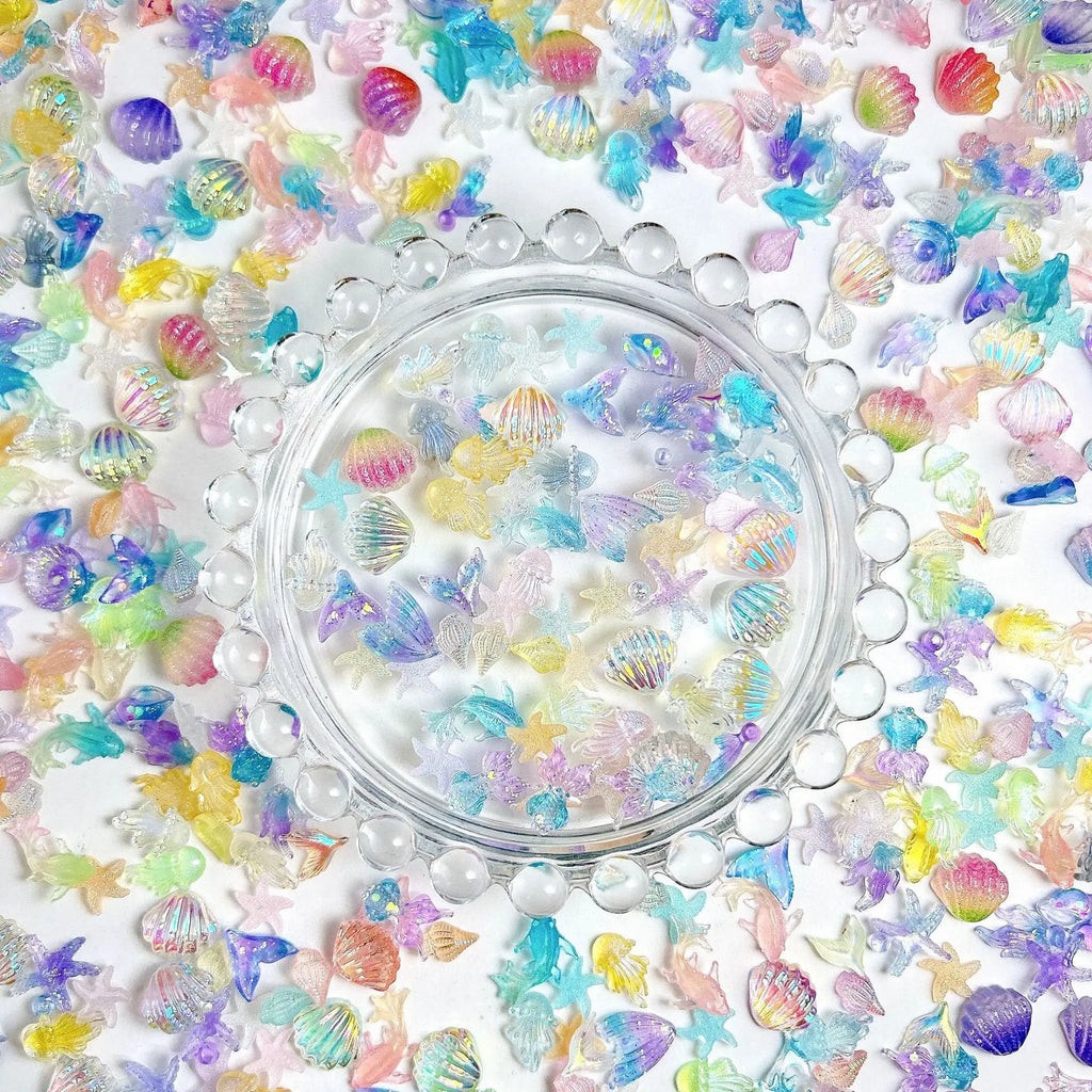 Ocean Series Accessories Nail Art 3D Resin Gradient Mermaid Dolphin Shell Starfish Nail Charms DIY 3D Iridescent Nail Decoration