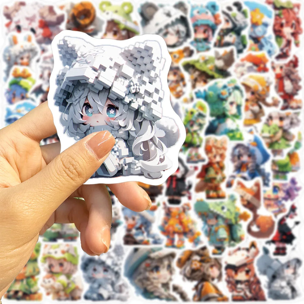 50/100PCS Pixel Style Girl Graffiti Stickers Personalized Decoration Guitar Notebook Luggage Stationery DIY Waterproof Stickers