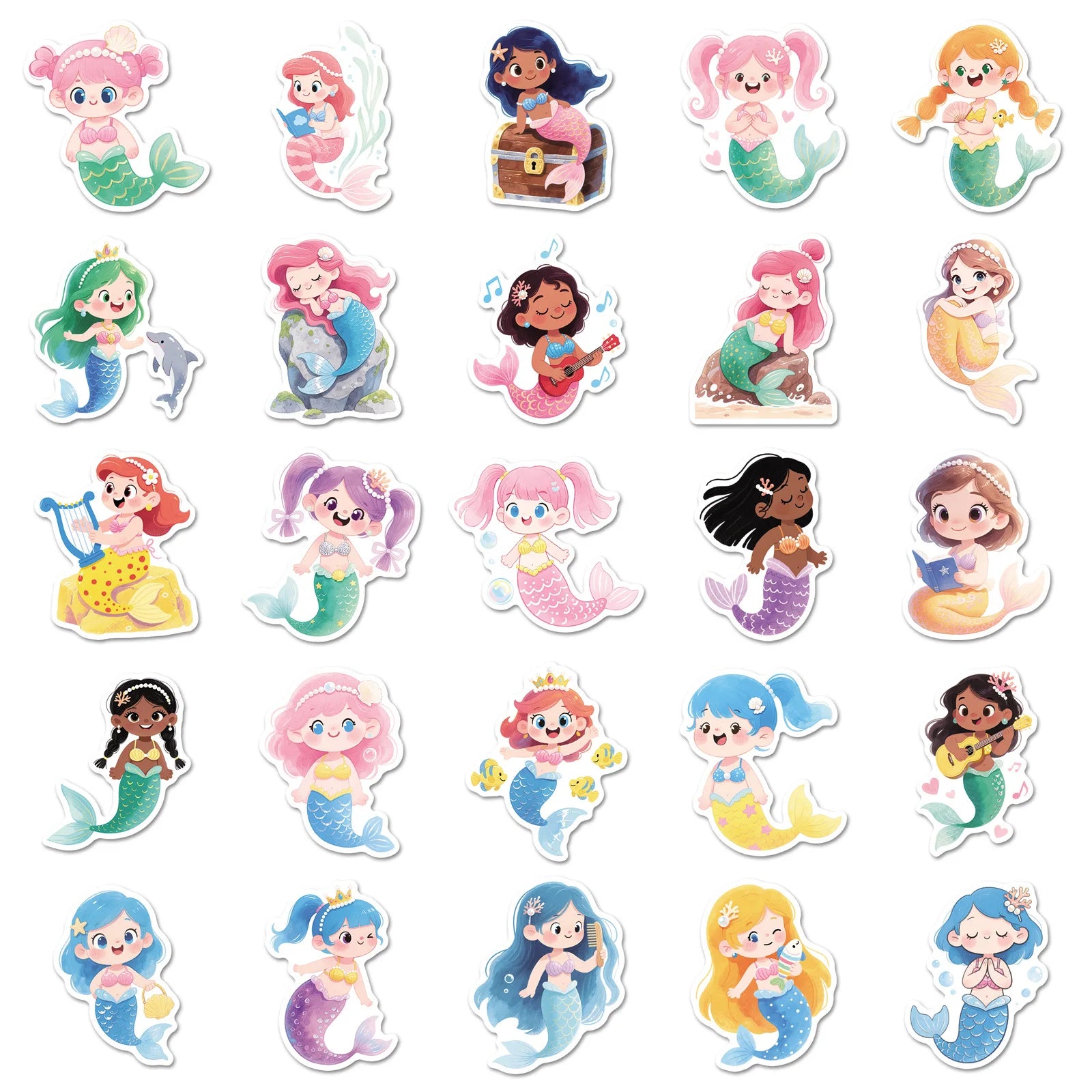 50pcs Cute Fairy Tale Mermaid Doodle Stickers for Phone Guitar Helmet Toy Notebook Stationery