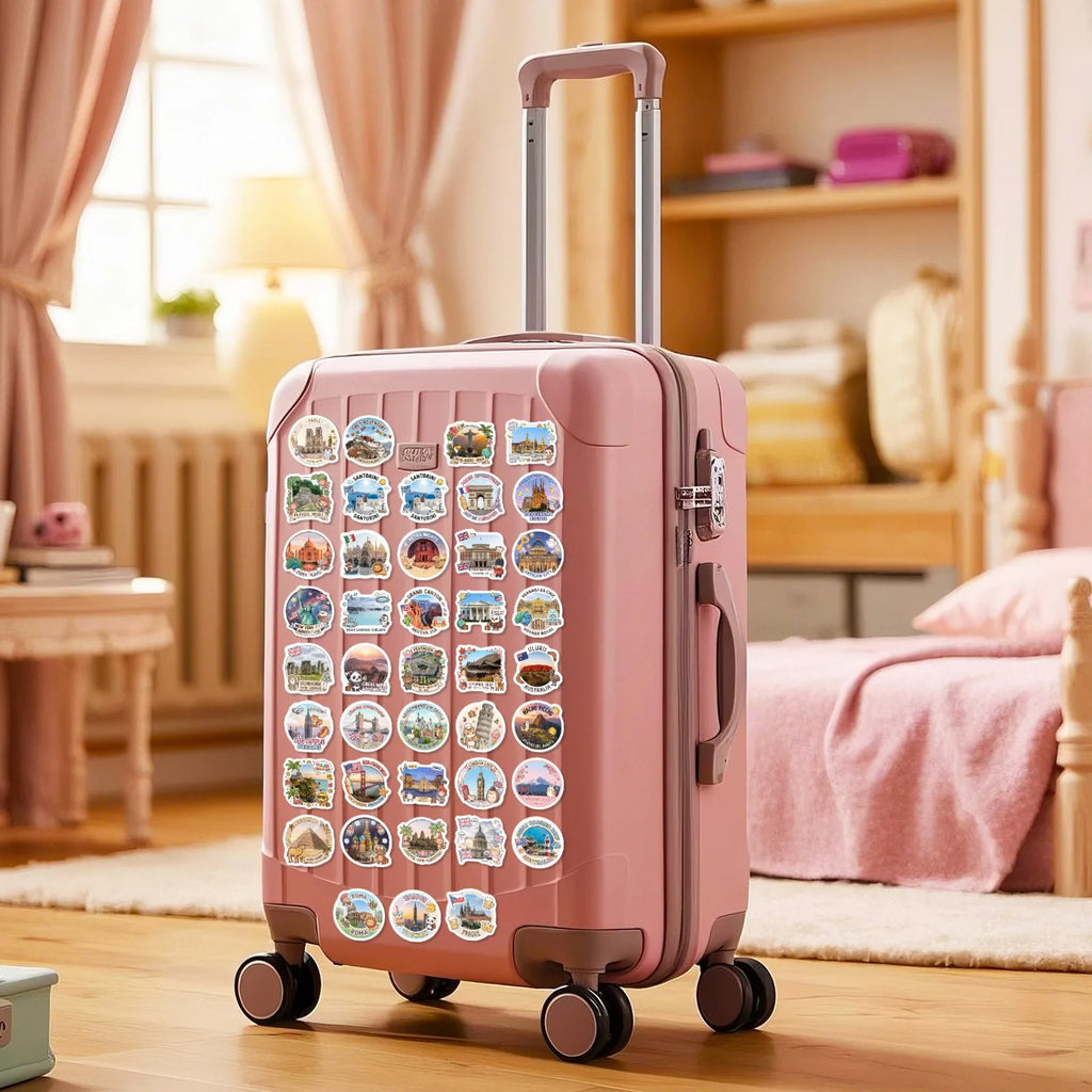 50/100 Pcs Cartoon World Landmark Architecture Travel Stickers DIY for Suitcase Diary Scrapbook File Holder Helmet Thick Decals