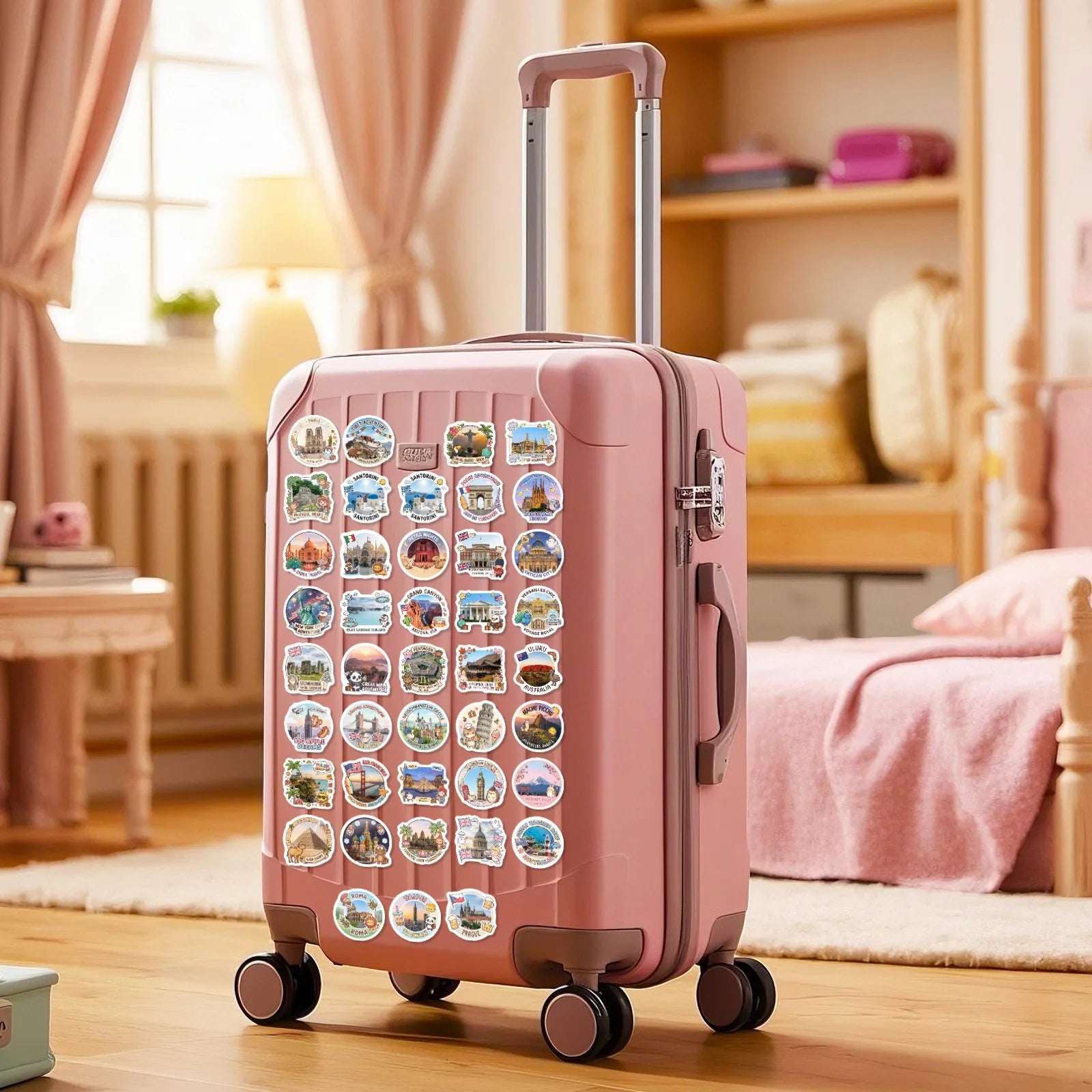 50/100 Pcs Cartoon World Landmark Architecture Travel Stickers DIY for Suitcase Diary Scrapbook File Holder Helmet Thick Decals