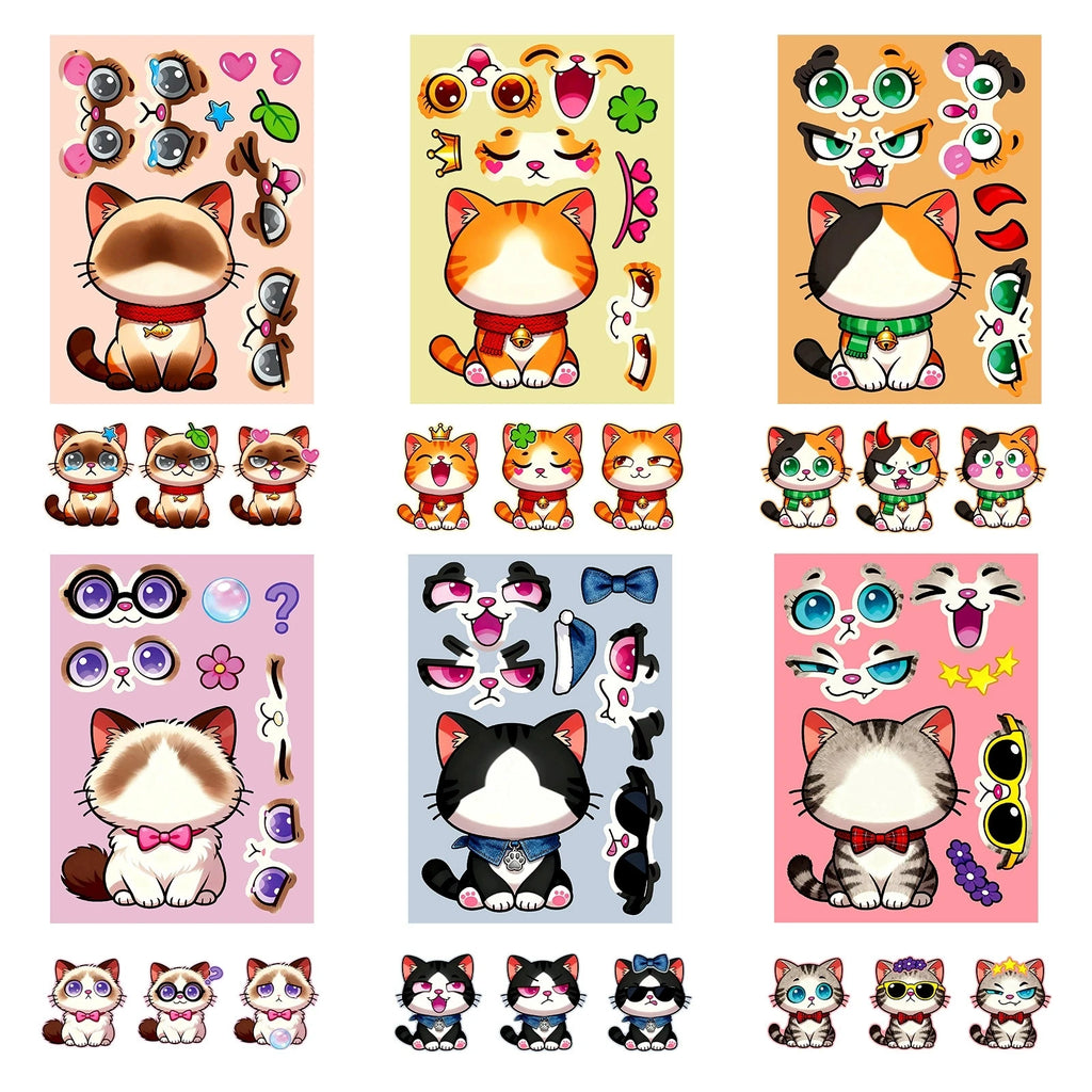 6/12PCS Rainbow Horse DIY Puzzle Sticker Games Unicorn Make A Face Funny Assemble Educational Stickers