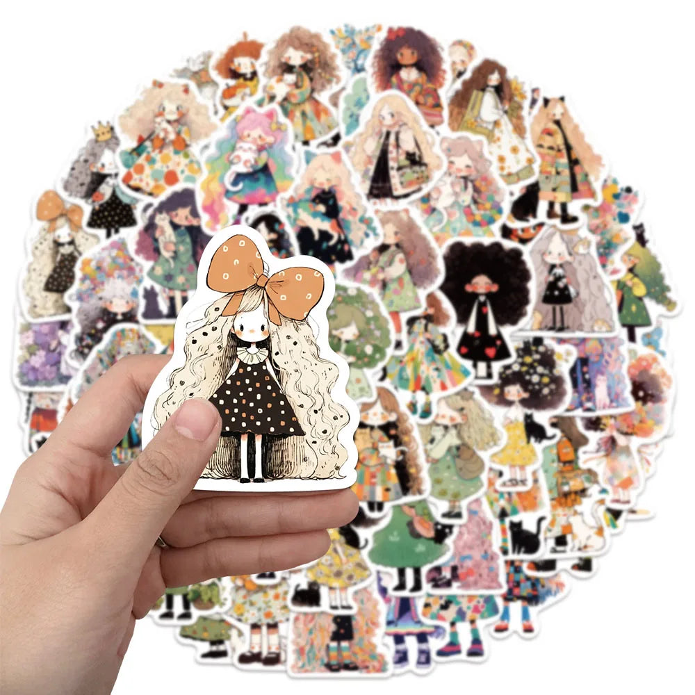 60PCS Graffiti Cute Girl Stickers DIY Decoration Tablet Computer Water Cup Skateboard Decoration Stickers