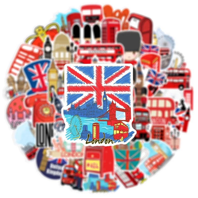 10/30/50PCS Red London Sticker Aesthetic PVC DIY Children's Korean Stationery School Supplies Decoration Scrapbooking for Kids