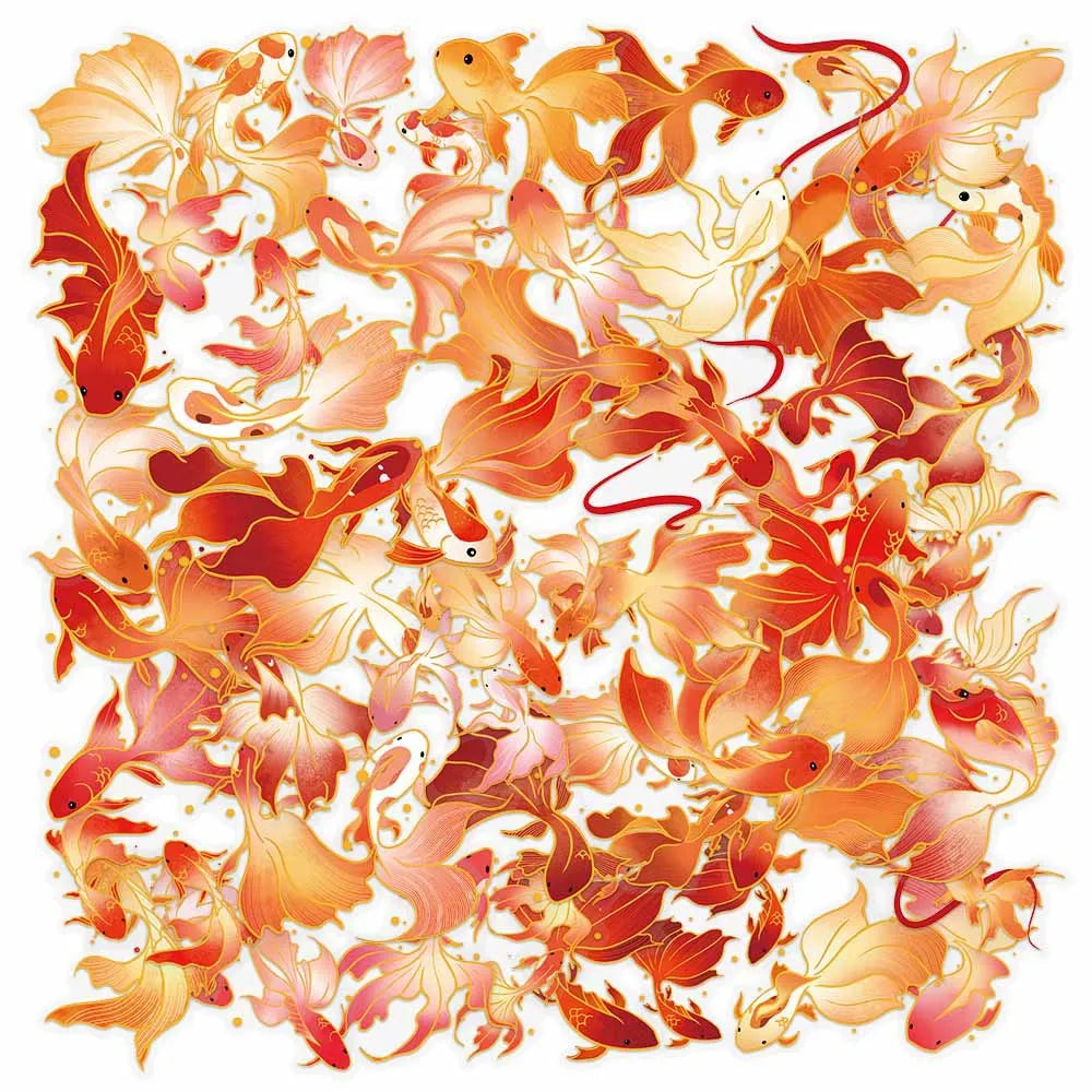 50-Pack Gold Foil Koi Fish Stickers Waterproof Decorative Stickers for Cups Stationery Notebooks DIY Crafts