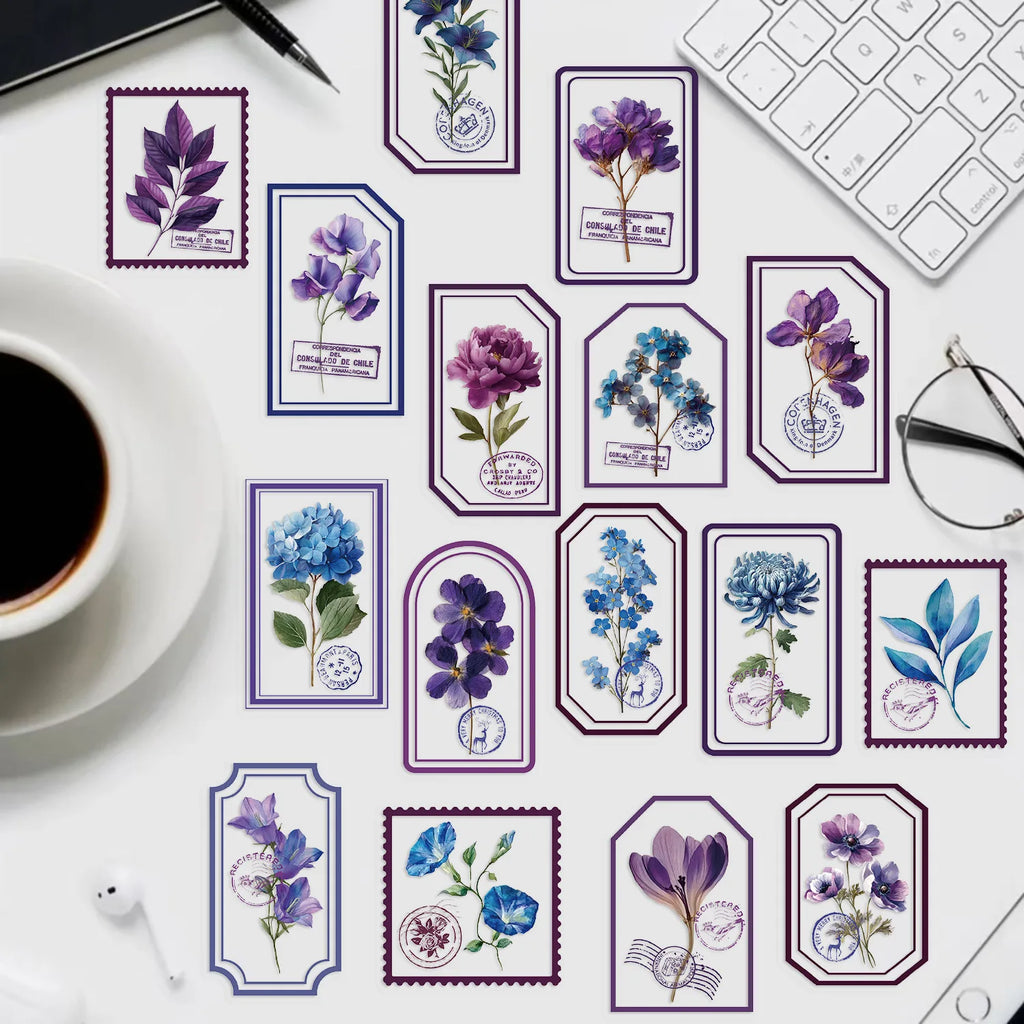 50/100PCS Waterproof Transparent PET Decorative Guitar Notebook Stationery Stickers Cartoon Purple Flower Stickers Pack