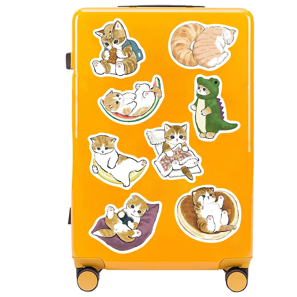 64PCS Cute Cartoon Yellow cat Sticker Office Luggage For Phone Coffee Motorcycle Phone Stationery Amazon bestseller Decals ﻿