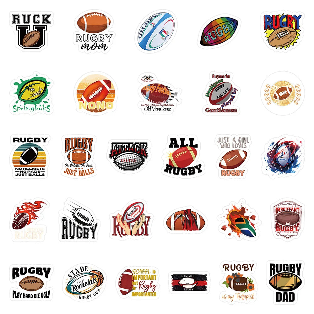 50/100 Pcs Cartoon Rugby Sports Creative Stickers Reusable for Suitcase Stationery Box Phone Case Desk Helmet Decals