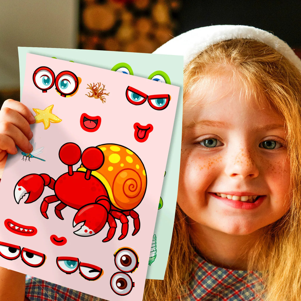 6/12 Pcs Large New Marine Life Puzzle Make A Face Stickers for Stationery Box Laptop Wall Notebook DIY Game Decals