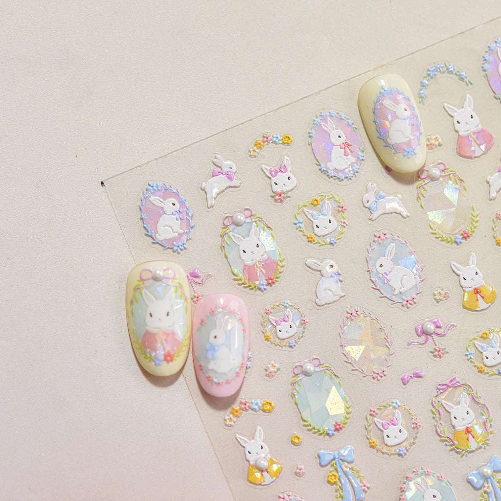 5D Crystal Diamond Nail Stickers Flower Butterfly Little Rabbit Nails Art Accessories Stickers DIY Self Adhesive Manicure Decals