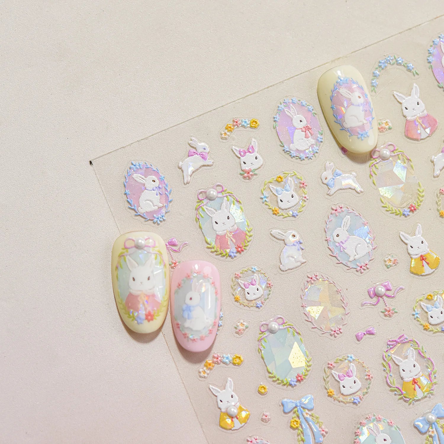 5D Crystal Diamond Nail Stickers Flower Butterfly Little Rabbit Nails Art Accessories Stickers DIY Self Adhesive Manicure Decals