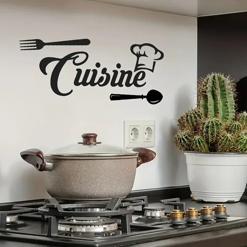 1pc Art Deco French Culinary Wall Decal - Polyvinyl Chloride Self-Adhesive Irregular Shape Detachable Kitchen Cuisine Lettering