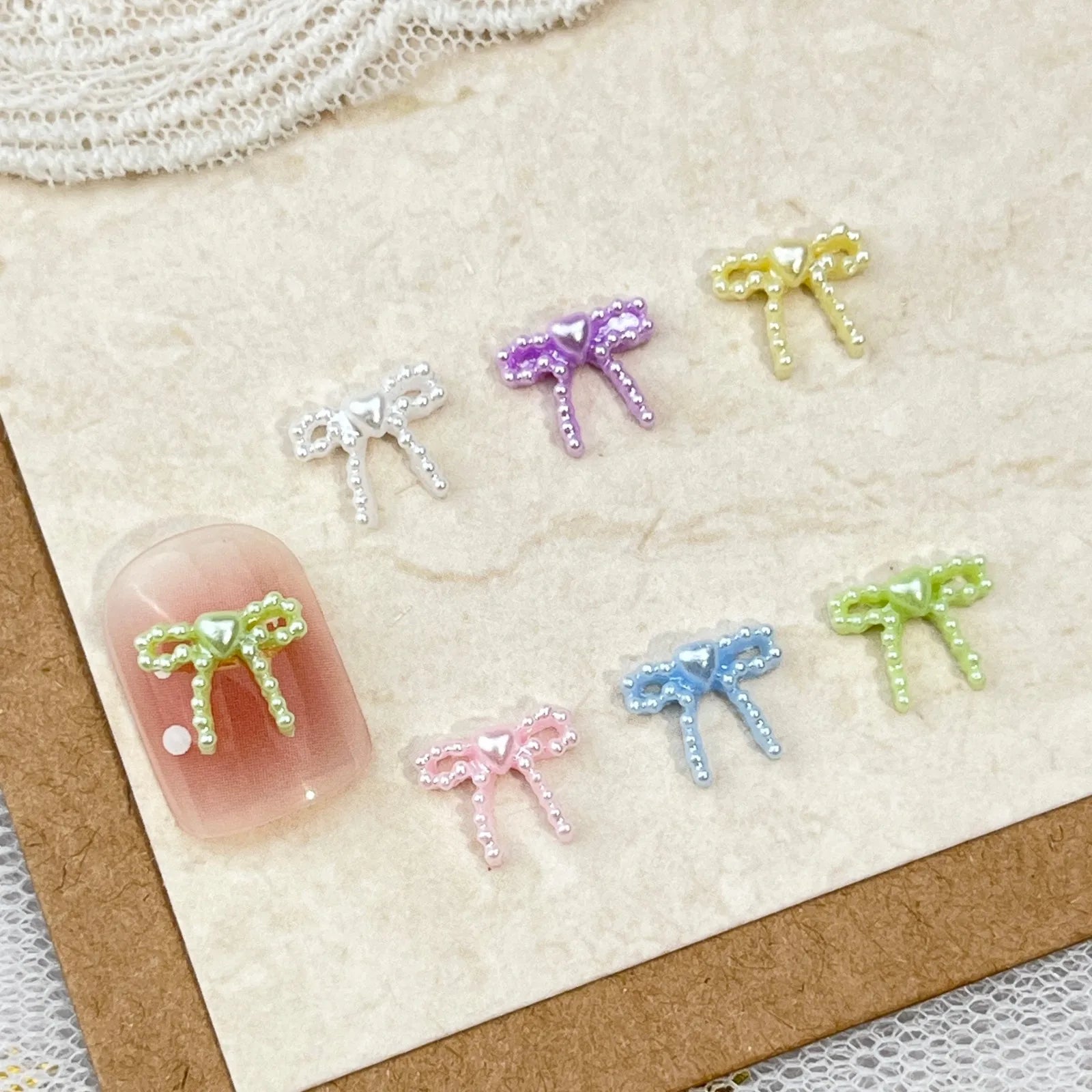 10pc Cute 3D Resin Pearl Bow Nail Art Charms Macaron Imitation Japanese Preal Bowknot Ribbon Nail Decorations DIY Nail Accessory
