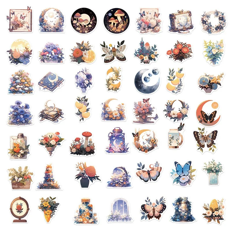 10/30/50PCS Fresh Moon Flower PVC Sticker Aesthetic Children's Color Decoration Scrapbooking Stationery School Supplies for Kids