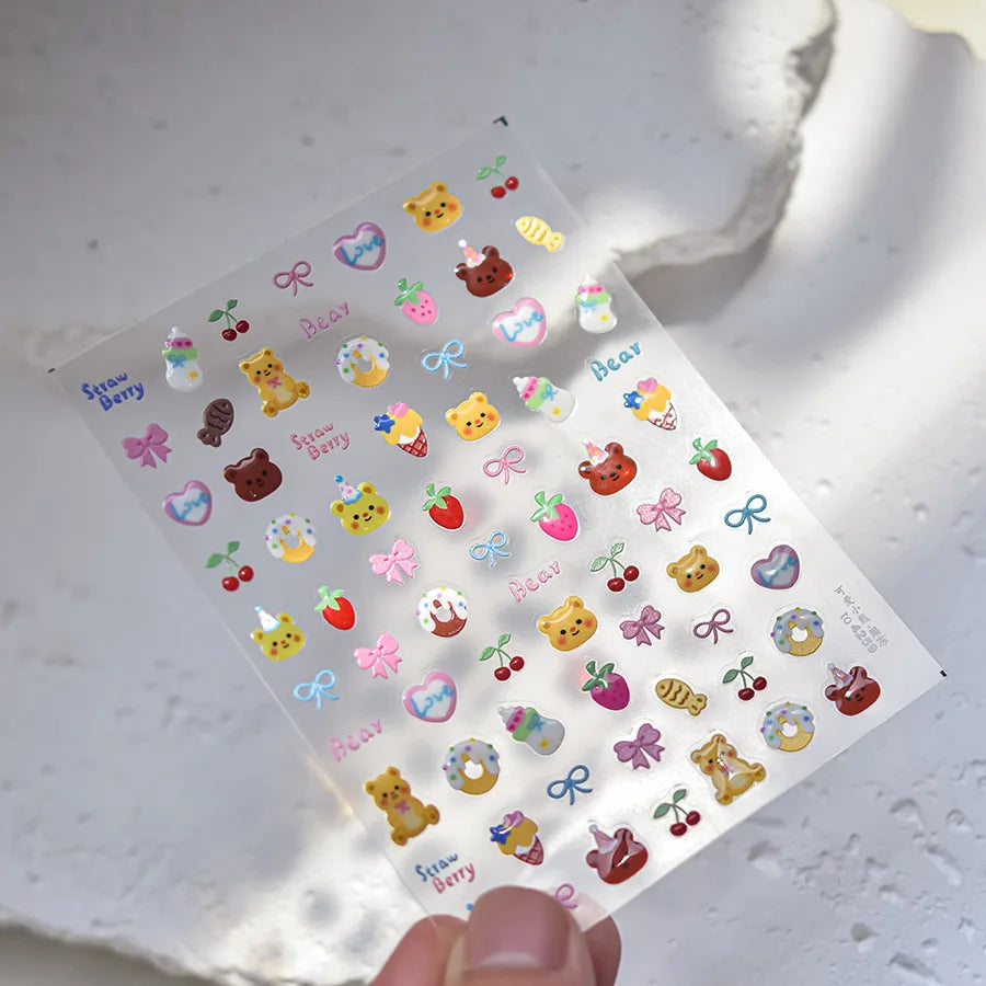 Cute Graffiti Lines Nail Art Stickers 5D Embossed Butterfly Rabbit Nail Art Accessory Stickers DIY Japanese Self Adhesive Decals