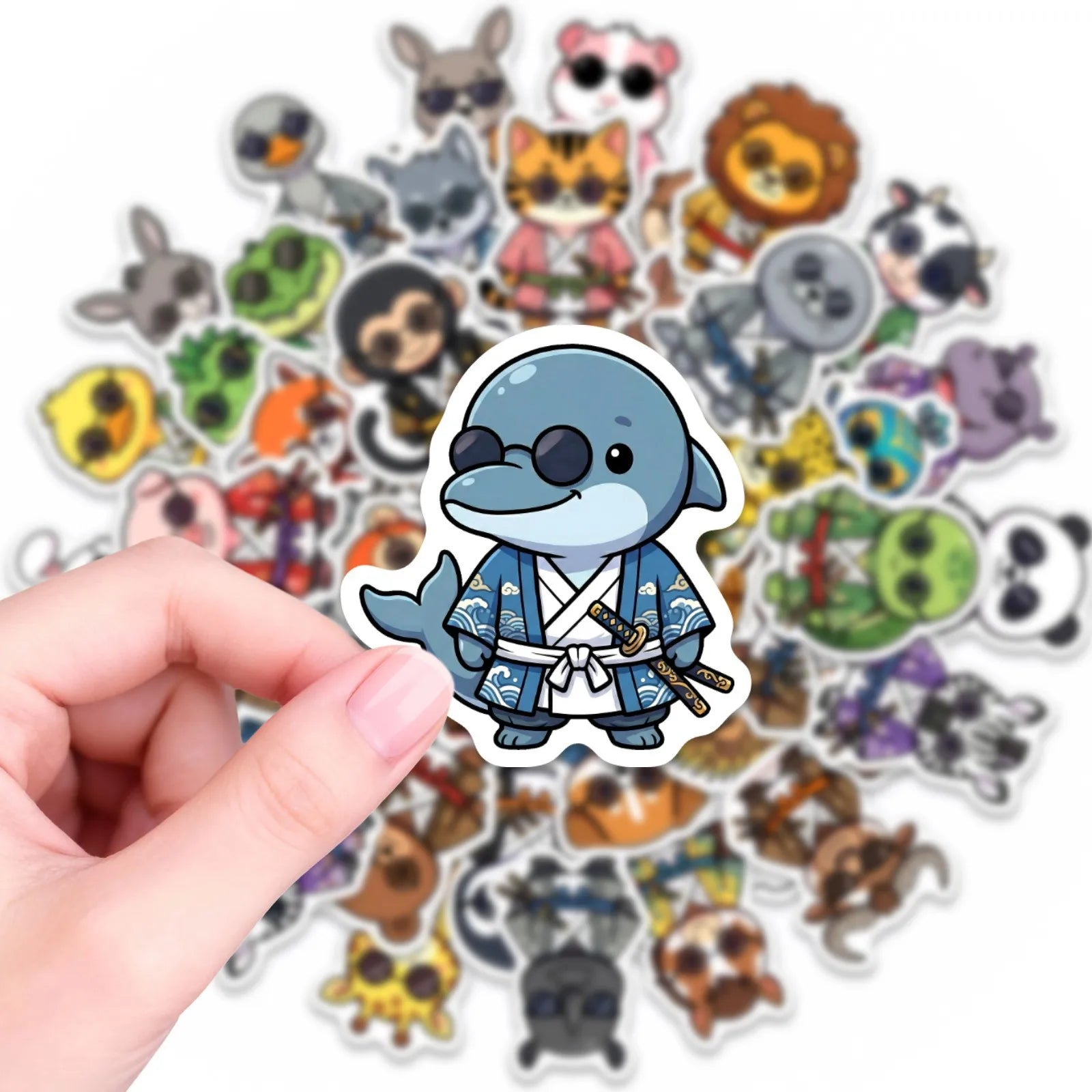 50/100 Pcs Cartoon Japanese Ninja Samurai Animal Stickers DIY for Phone Stationery Box Skate Helmet Car Bicycle Durable Decals