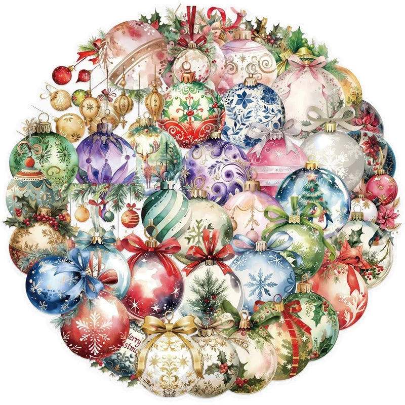 50PCS Cartoon Christmas Bell PET Sticky Sticker Aesthetic Tear Open DIY Decoration Scrapbooking Supplies for Kids