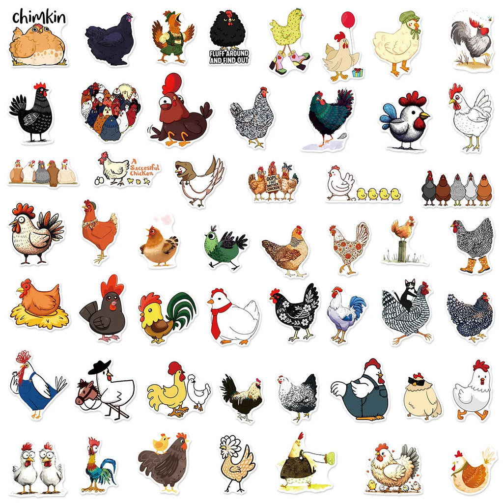 50/100 Pcs Cartoon Funny Hen Rooster No Repeat Doodle Stickers DIY Game for Stationery Box File Holder Phone Vinyl Decals