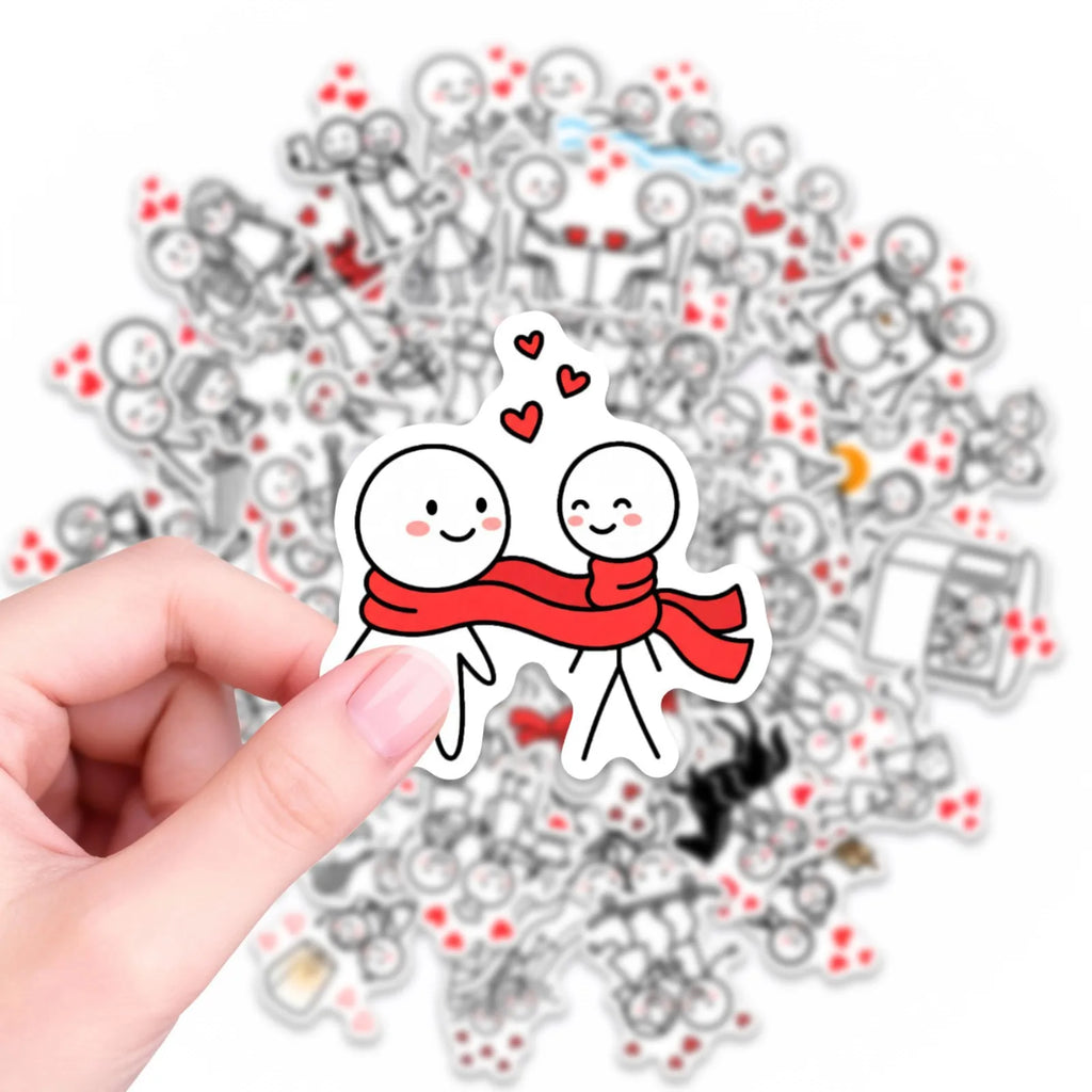 50/100 Pcs Minimalist Stick Figure Couple Heart Stickers for Atmosphere DIY Phone Laptop Window Wall Fridge Waterproof Decals