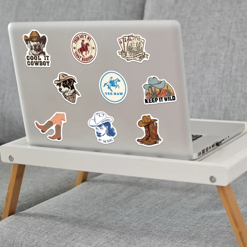 50/100PCS Cartoon Blue Brown Cowboy Doodle Stickers, Waterproof Decals for Phone Laptop Guitar Notebook Stationery