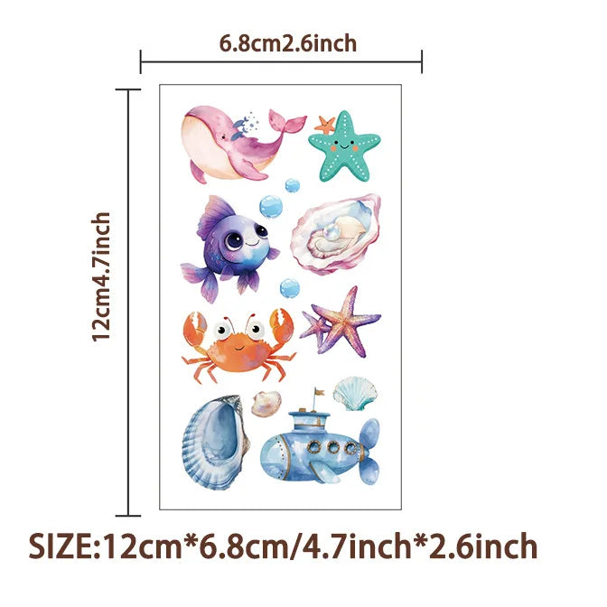 10 Sheets Sea Animals Tattoo Sticker Temporary Fake Tattoo Arm Hands Body Stickers
