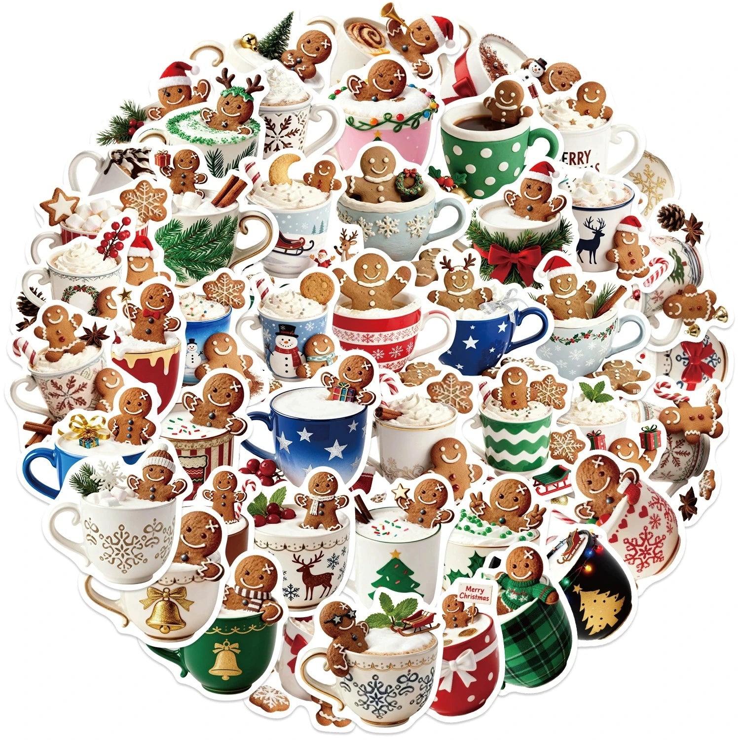 50/100PCS Christmas Coffee Cartoon Waterproof Stickers Decorative Luggage Stationery Mobile Phone