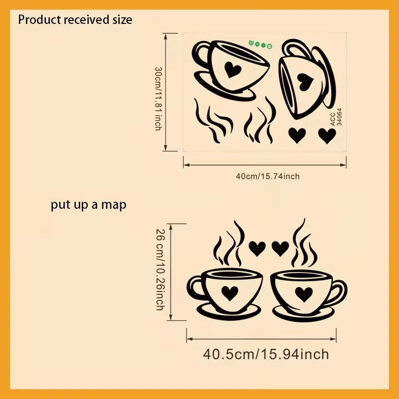 1pc Coffee Cup Wall Decorations Vinyl Kitchen Wall Decorations Sticker Black Coffee Tea Sign Decorative Flowery Wall Art Sticker