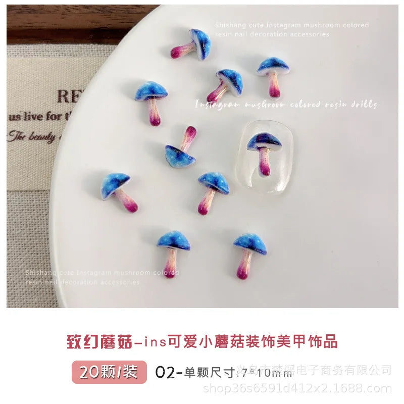 Cute And Magical Mushroom Nail Art Accessories Resin Cartoon Little Mushroom Nail Charms Wearable Nail Rhinestones Decorations