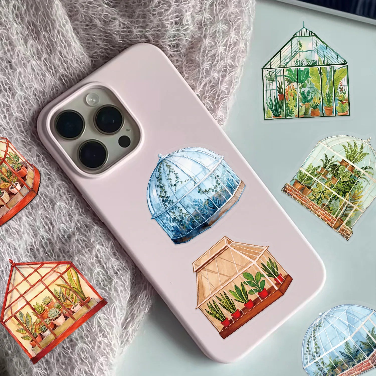 50/100Pcs PET Clear Cartoon Greenhouse Plant Theme Stickers for Vase Cup Window Fridge Storage Box Drawer File Holder Waterproof