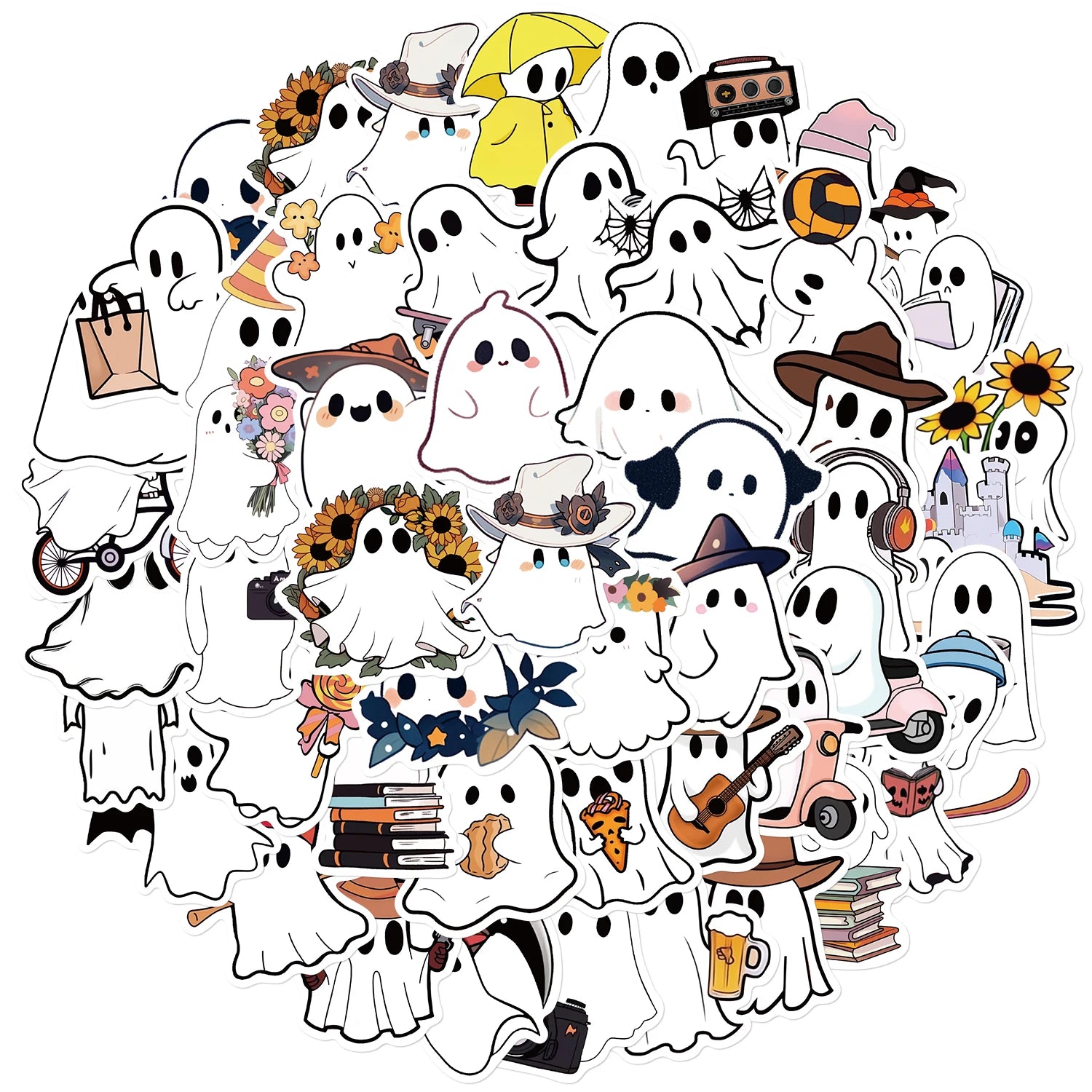 50PCS Little Ghost Stickers Notebook Halloween Fun Cartoon Aesthetic For Laptops Luggage Scrapbooks Bicycle Phone Sticker