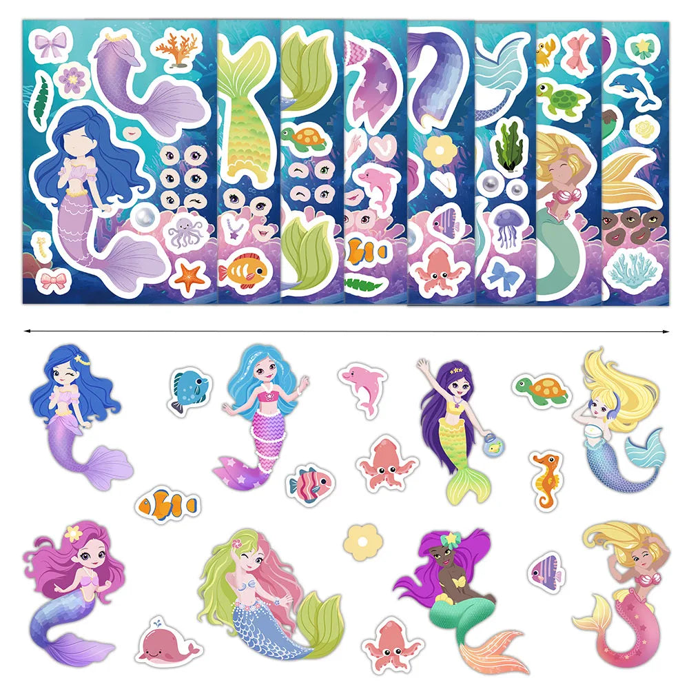 8/16PCS Creative Mermaid Sticker diy Notebook Handbook Sticker Material Sticker