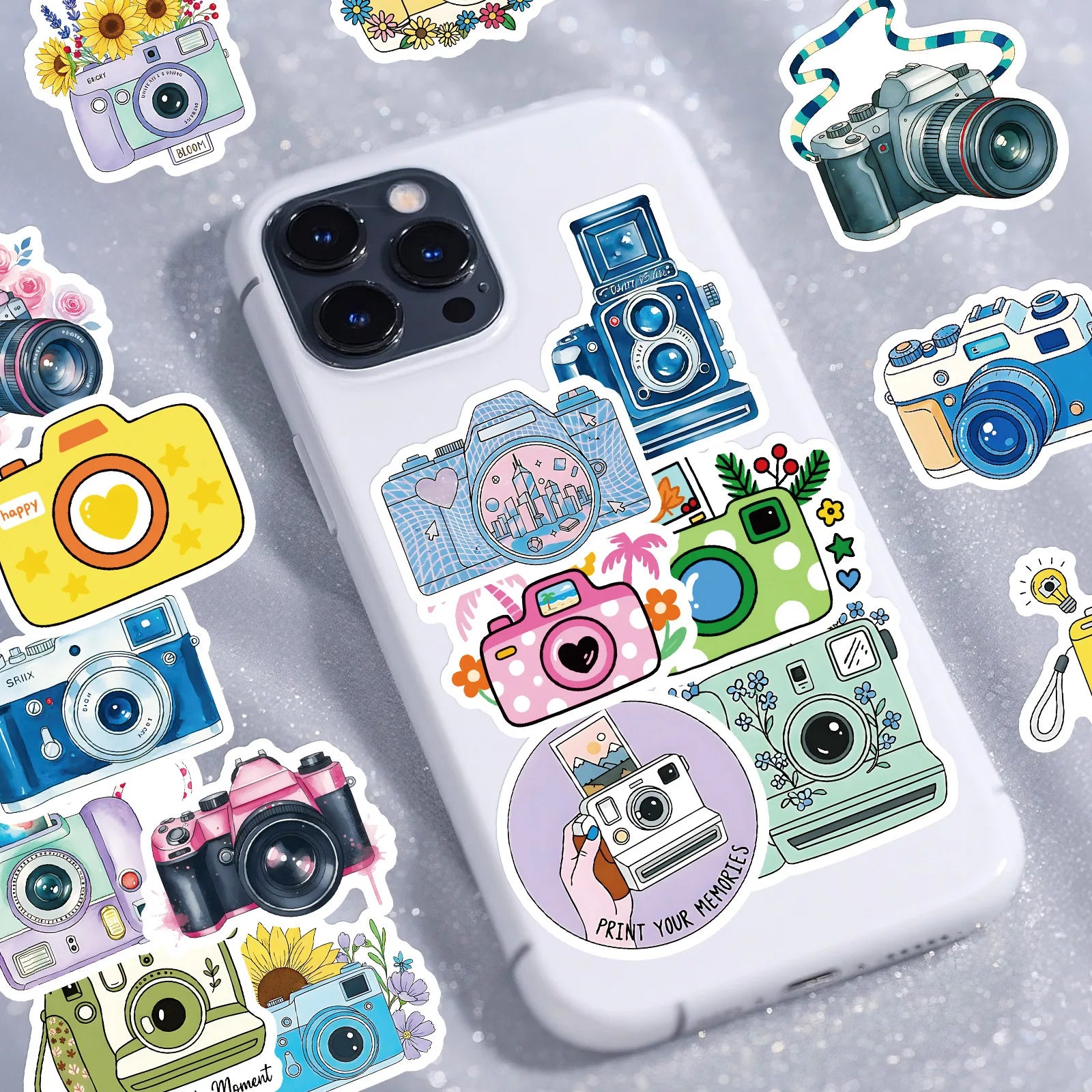 56/112 Pcs New Cartoon Camera Photography Doodle Stickers Creative Cute Handmade Decal Reward for Stationery Box Phone Fridge
