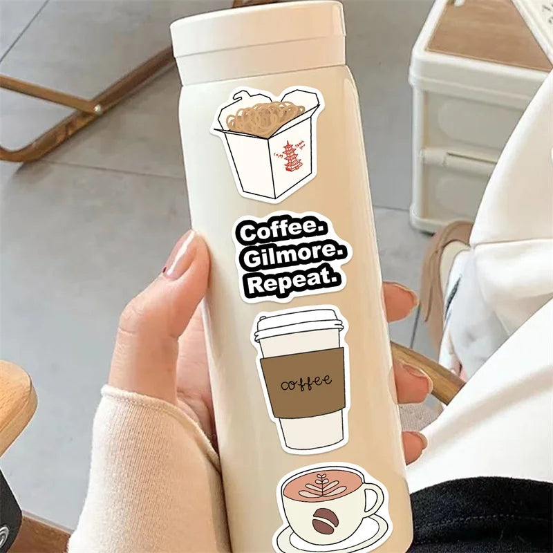 10/30/50PCS Kawaii Gilmore Coffee PVC Sticky Sticker Aesthetic DIY Children's Decoration Scrapbooking School Supplies