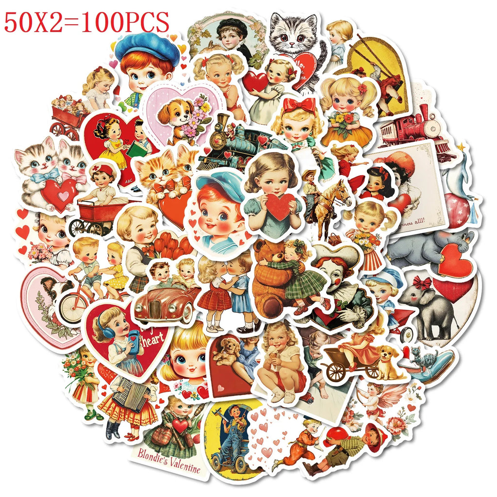 50PCS Retro Cartoon Account Stickers Cute Stickers Luggage Phone Water Cup Computer Decoration Waterproof Stationary Stickers