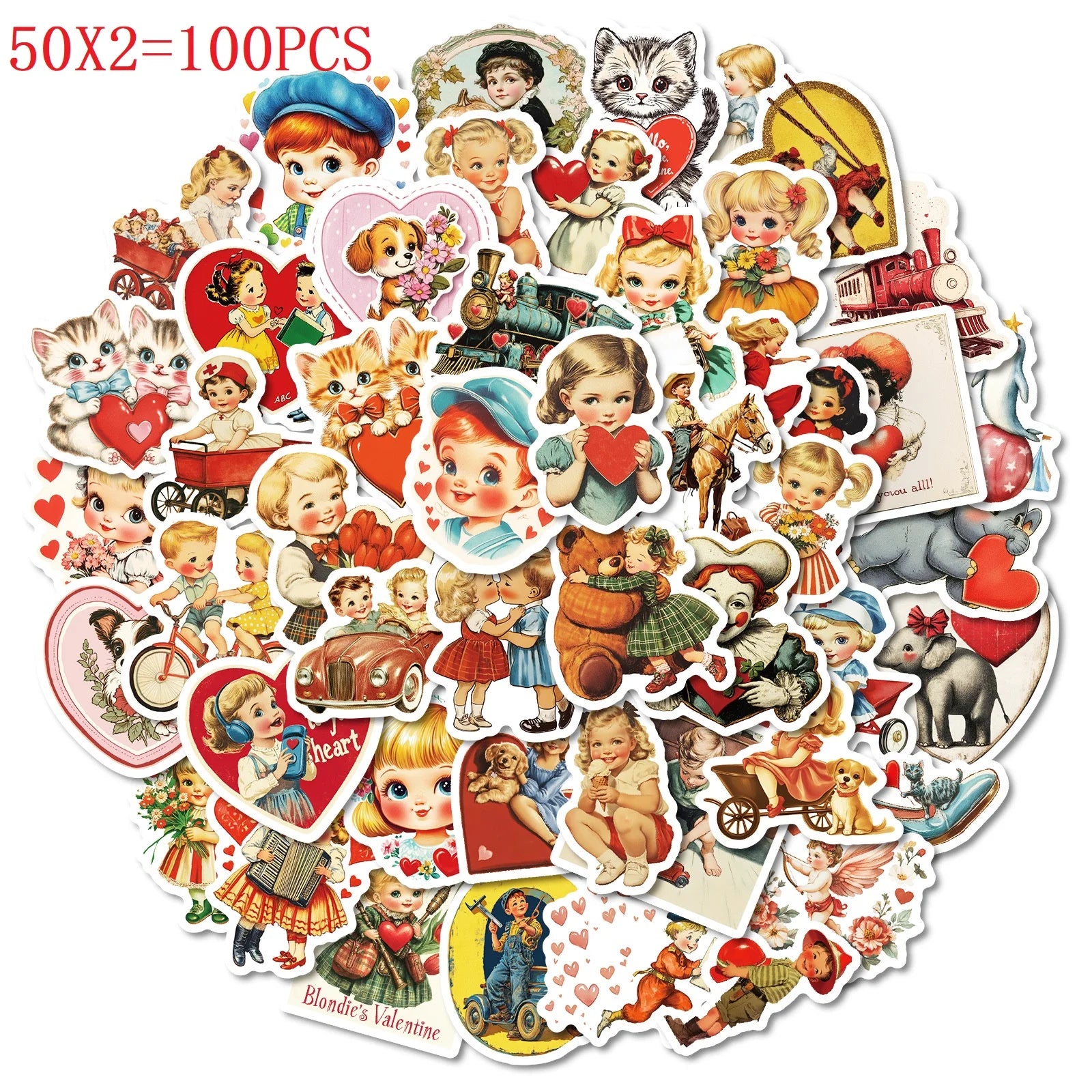 50PCS Retro Cartoon Account Stickers Cute Stickers Luggage Phone Water Cup Computer Decoration Waterproof Stationary Stickers