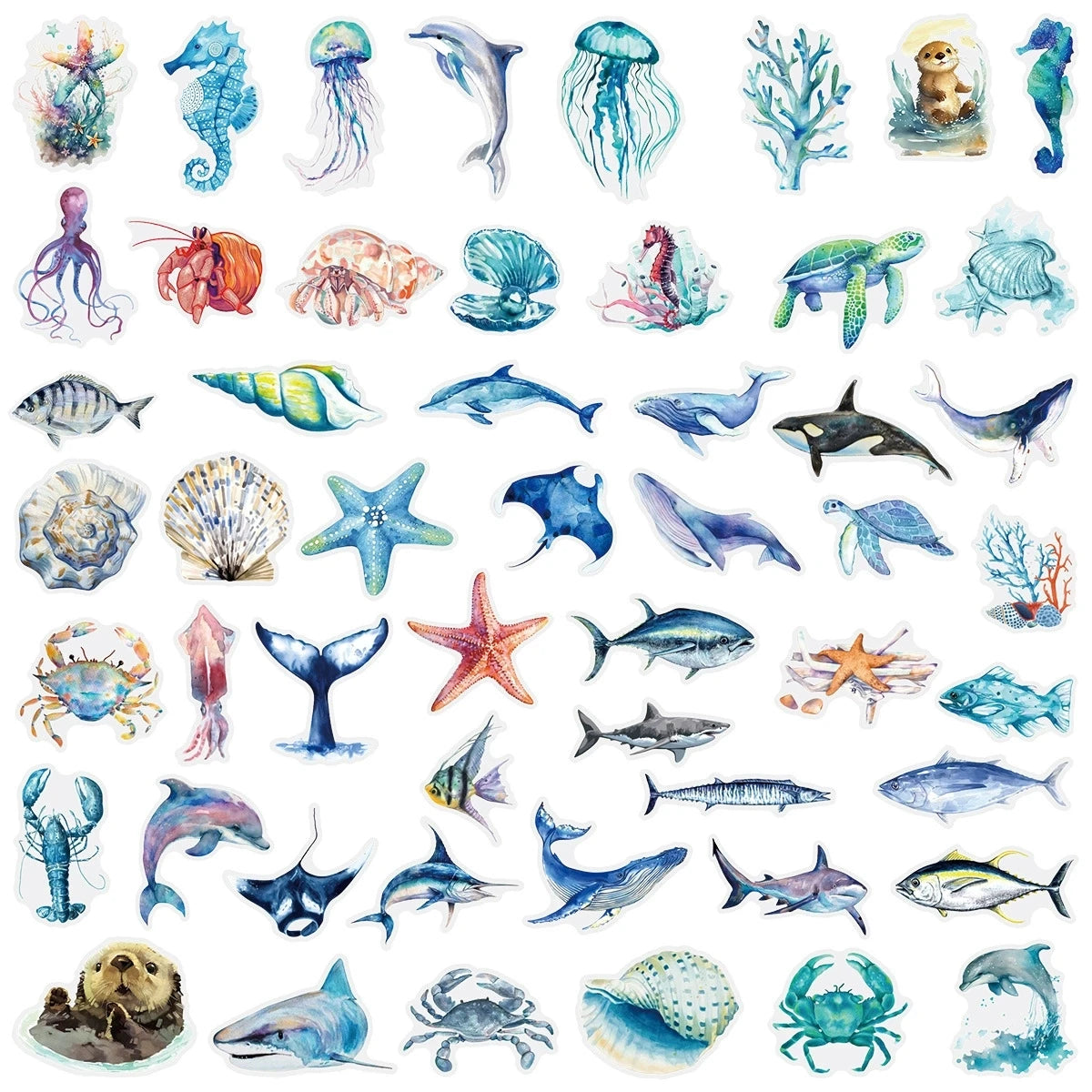 200PCS Transparent PET Cartoon Fish Waterproof Stickers For Children Water Bottles Stationery Decoration Marine Animals Reward