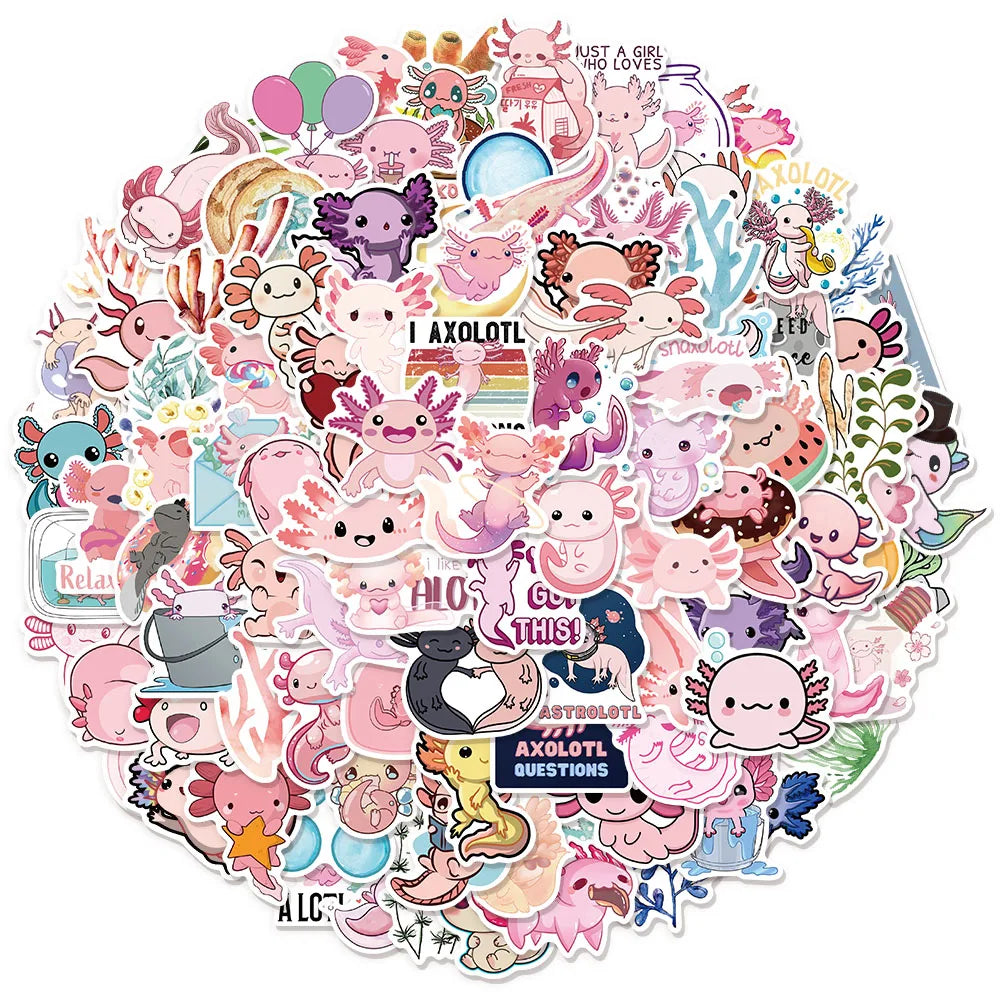 50/100PCS Axolotl Graffiti Stickers Cute Animal Cartoon Stickers Toy Suitcase Scrapbook Diary Mobile Laptop Sticker Pack