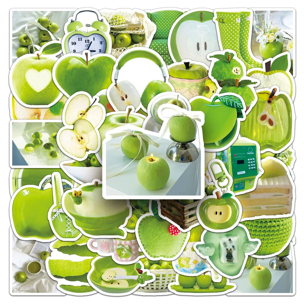 50Pcs Green Apple Aesthetic Stickers, Realistic Decals for Organizer Box Tumbler Journal DIY Decor Children's Stationery Sticker